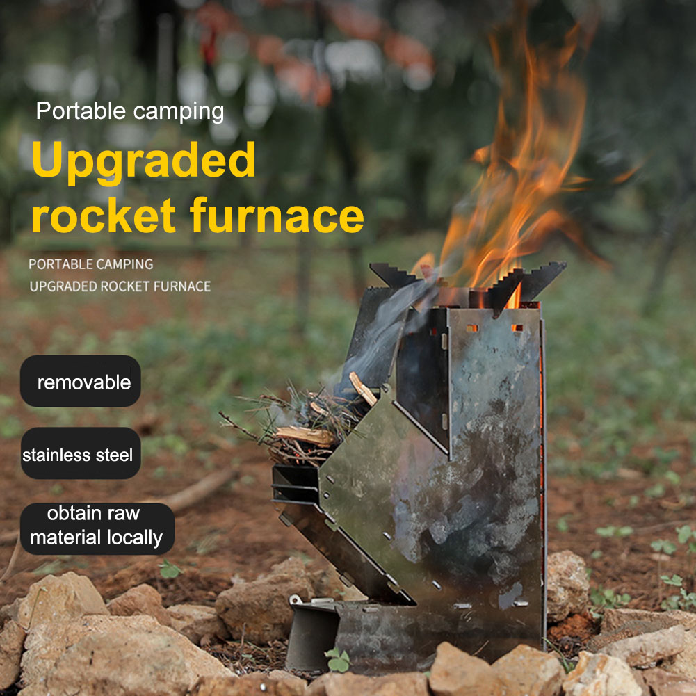 Outdoor Camping Stove Wood - Portable Detachable Wood Burner BBQ Rocket