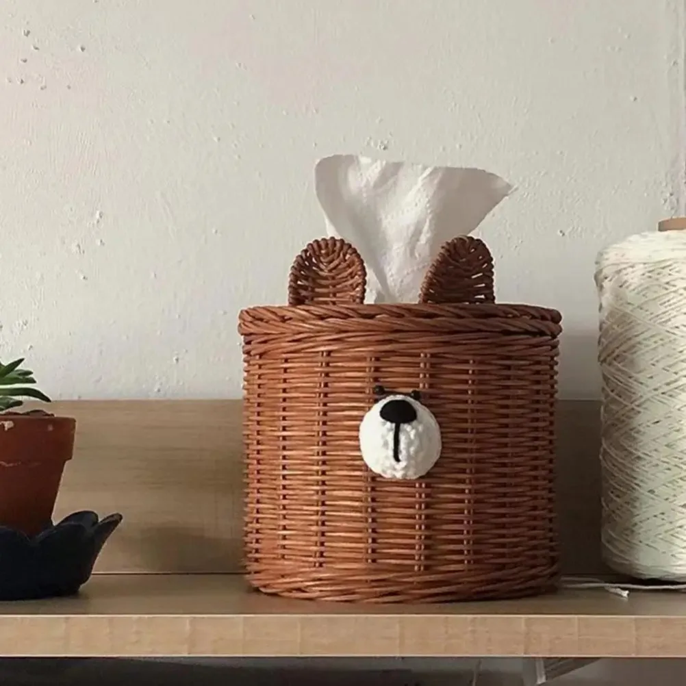 Bear Canister - Handmade Rattan Weave Tissue Box Cute